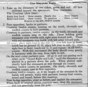 Newspaper clipping of instructions for the Maypole Waltz